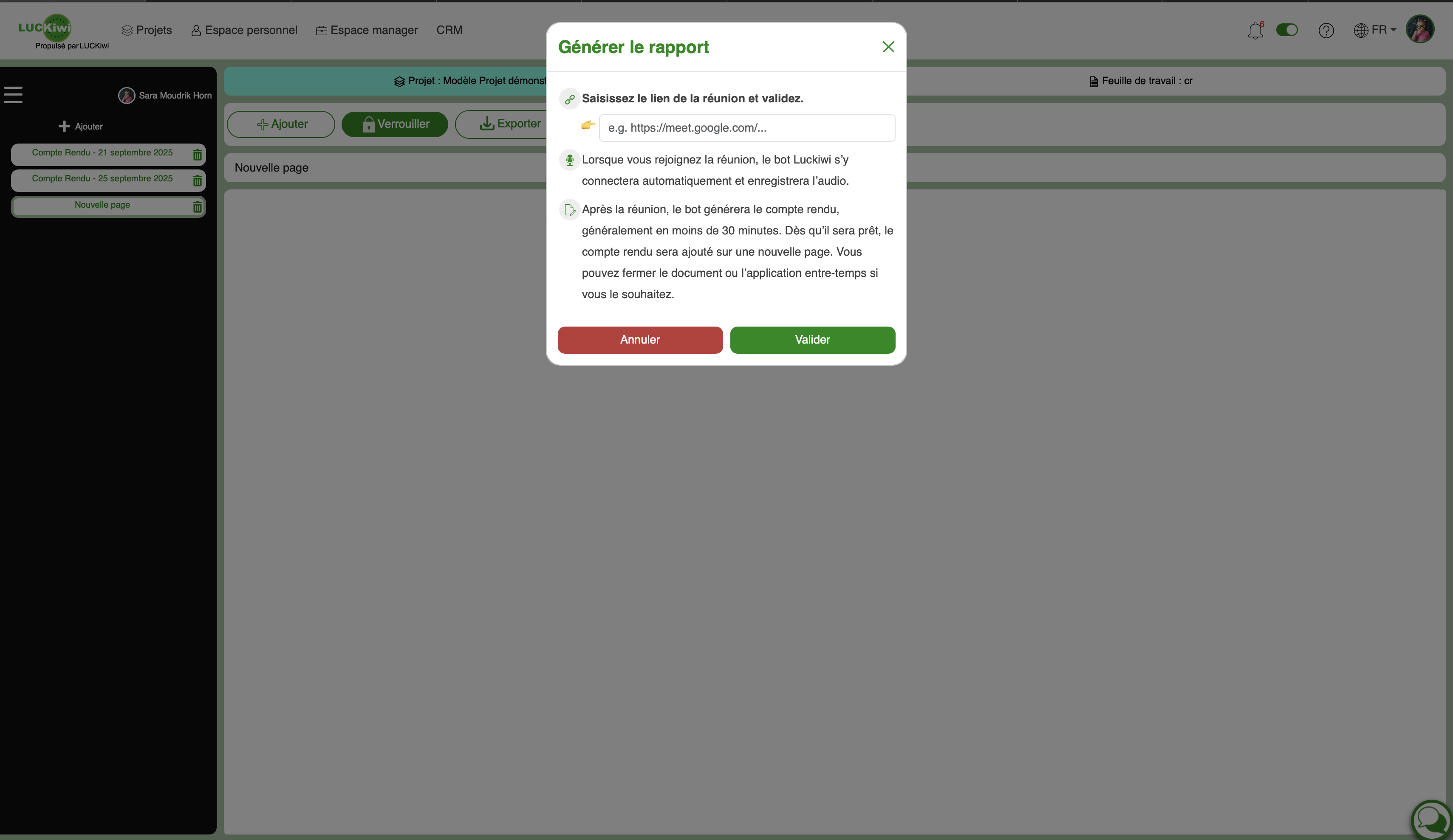 Schritt 1: Fügen Sie Ihren Zoom-, Teams- oder Google-Meet-Link in LUCKiwi ein