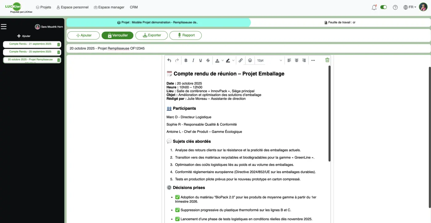 Step 4: example of a structured meeting report automatically generated by LUCKiwi