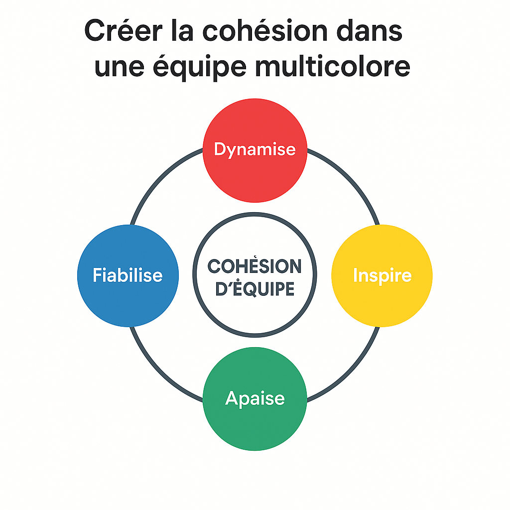 Illustration of team cohesion across DISC colors