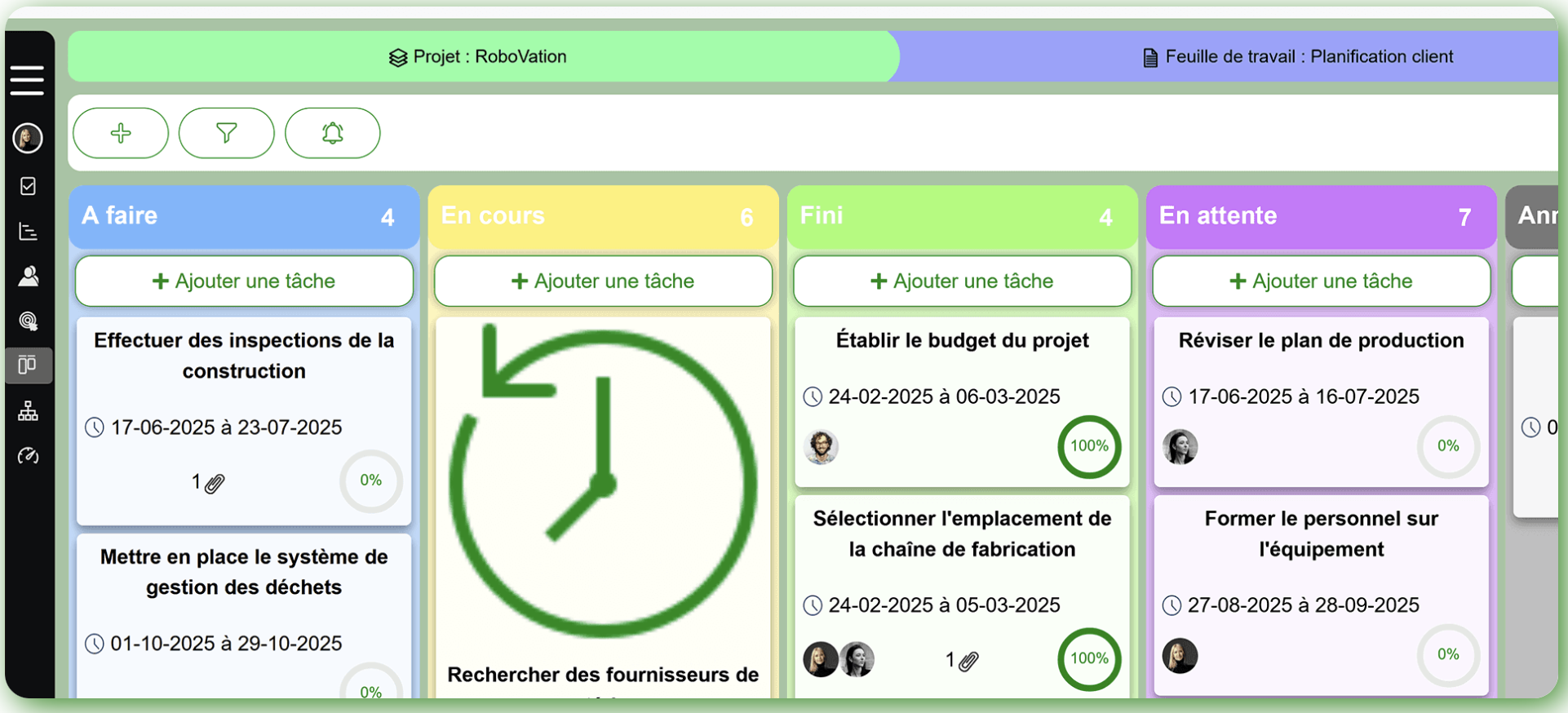 Tableau Kanban – Plan d'action Lean