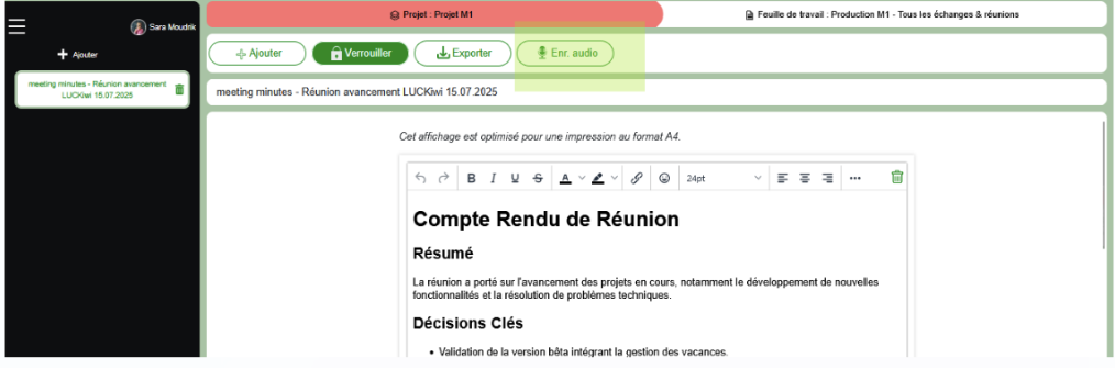 Compte rendu de la réunion Lean