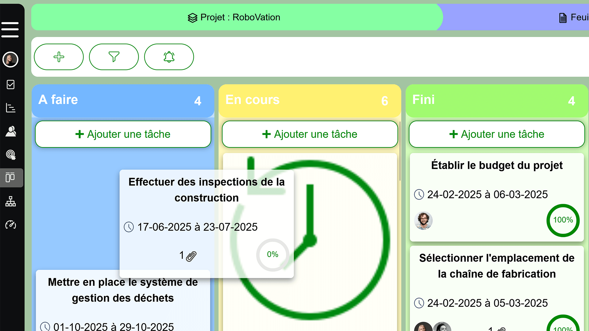 Démonstration de la fonctionnalité glisser-déposer pour réorganiser les tâches